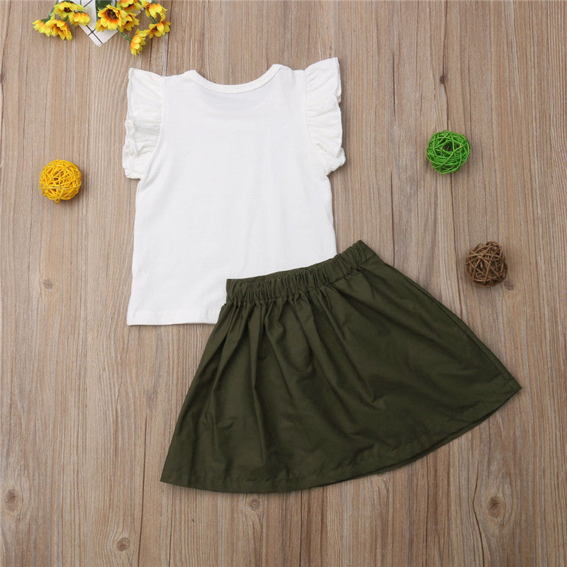 1-4Years Summer Toddler Kids Baby Girls Sleeveless T-shirts Tops+Button Skirts Outfits Princess Children Casual Clothes Sets - ebowsos