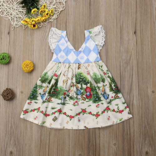 1-5 Y Infant Kid Kid Girls Cartoon Lace Princess Print Dress Princess Party Dresses - ebowsos