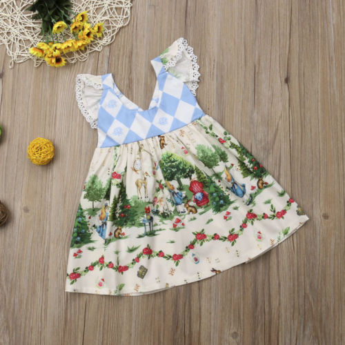 1-5 Y Infant Kid Kid Girls Cartoon Lace Princess Print Dress Princess Party Dresses - ebowsos