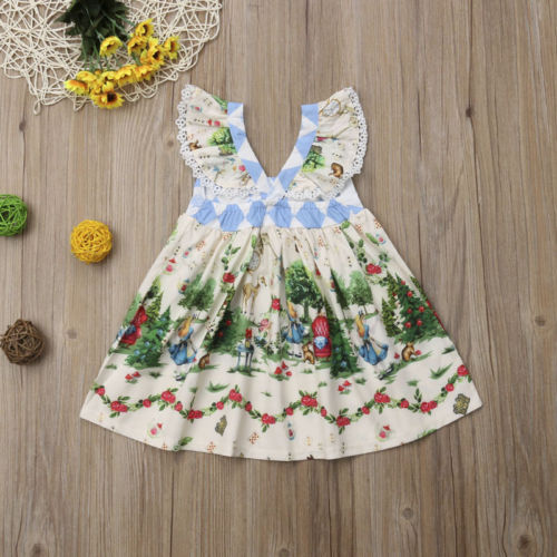 1-5 Y Infant Kid Kid Girls Cartoon Lace Princess Print Dress Princess Party Dresses - ebowsos