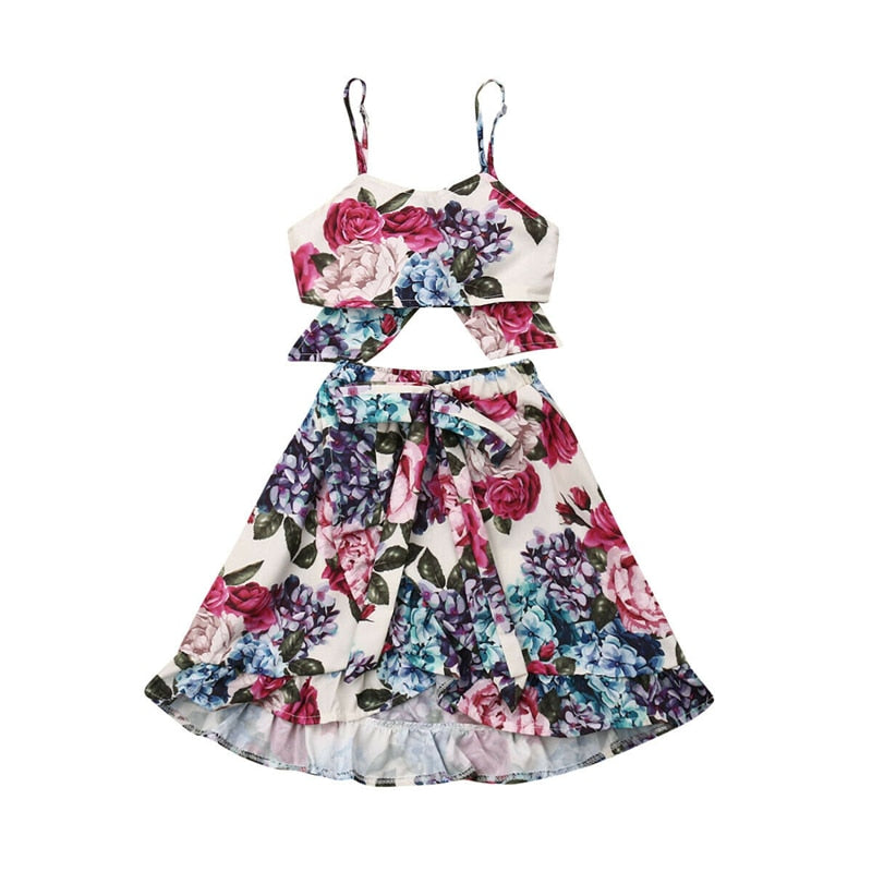 1-6Years Summer Kids Toddler Baby Girl Floral Bow Clothes Tops Skirts Long Dress 2Pcs Set - ebowsos