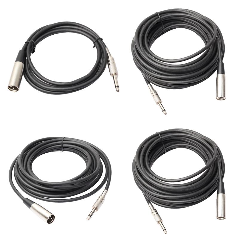 1.8m/3m/5m/7.6m Nickel-Plated Zinc-Alloy XLR 3-Pin Male to 1/4" Mono Plug Shielded Microphone Mic Audio Cord Cable Black - ebowsos