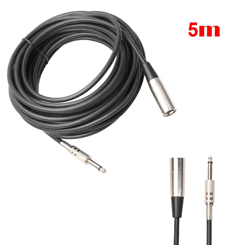 1.8m/3m/5m/7.6m Nickel-Plated Zinc-Alloy XLR 3-Pin Male to 1/4" Mono Plug Shielded Microphone Mic Audio Cord Cable Black - ebowsos