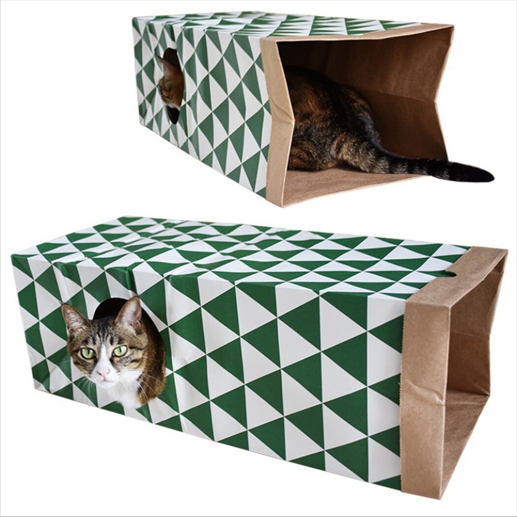 1 Pcs Paper Bag Tunnel Creative Interactive Kraft Paper Cat Tunnel Cat Paper House Pet Toy Cat Supplies-ebowsos