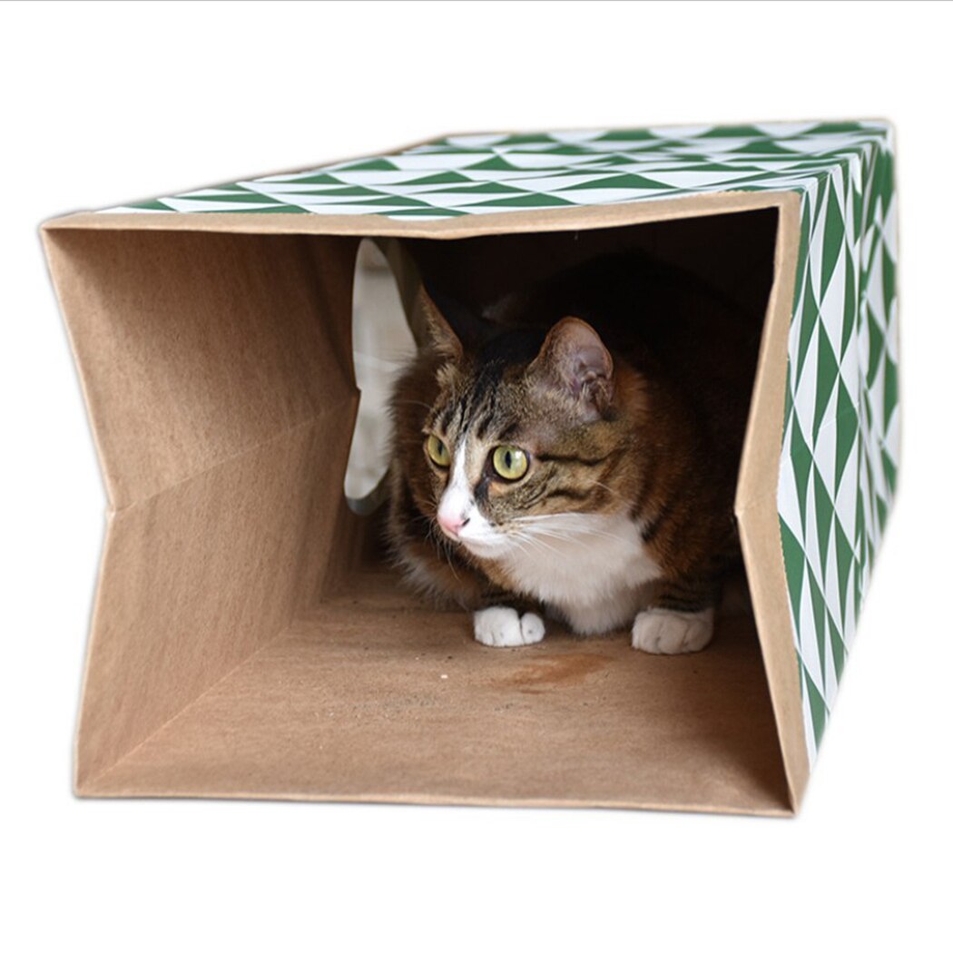 1 Pcs Paper Bag Tunnel Creative Interactive Kraft Paper Cat Tunnel Cat Paper House Pet Toy Cat Supplies-ebowsos