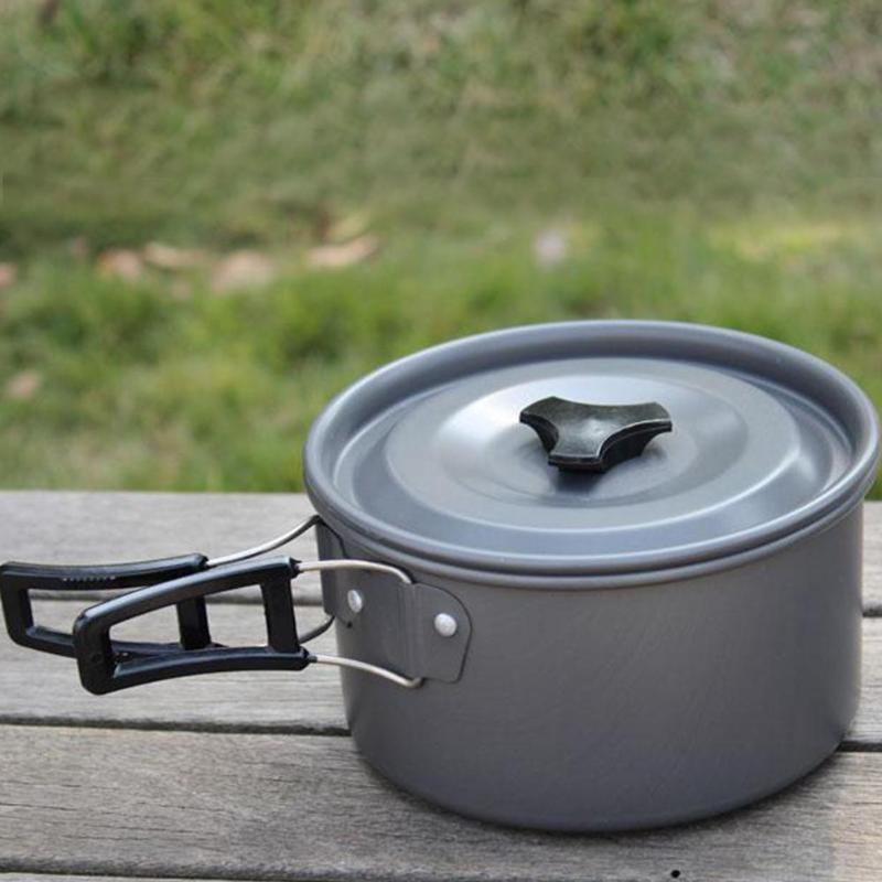 1 Set Outdoor Pots Pans Camping Cookware Picnic Cooking Set Non-stick Tableware With Foldable Spoon Fork Knife Kettle Cup-ebowsos