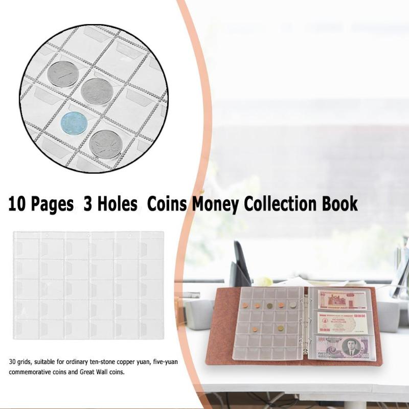 10 Pages 3 Holes Coins Money Collection Book Coin Holders Protection Album High Quality DropShipping - ebowsos