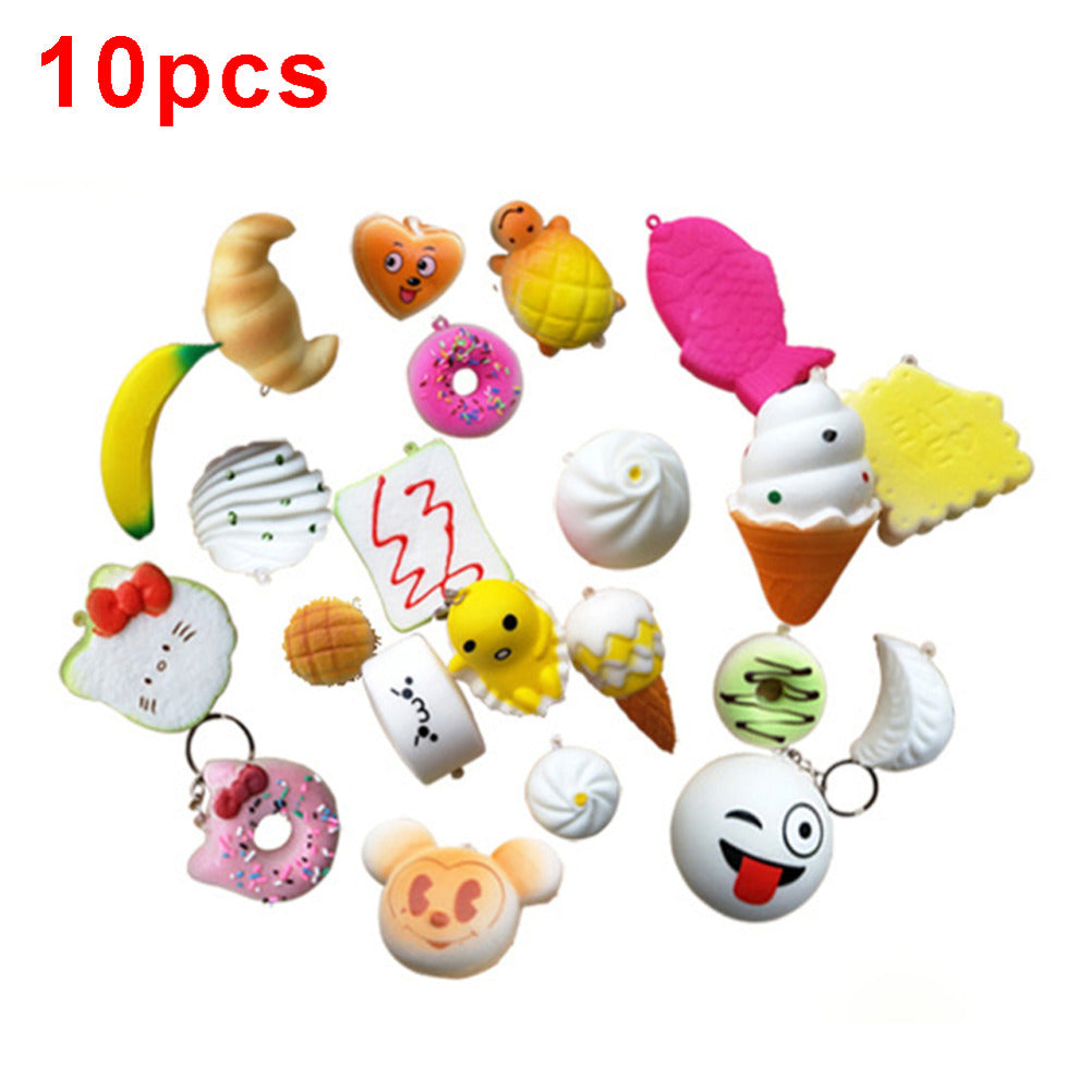 10 Pcs/Pack Novelty Bread Cake Bun Pendant Squeeze Squeeze Toy Slow Rising Donut Charm Stretchy Cream Phone Strap Random Styles-ebowsos