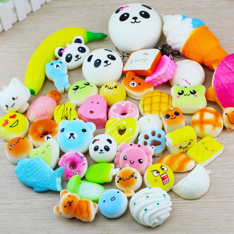 10 Pcs/Pack Squeeze Cute Bread Cake Bun Pendant Squeeze Slow Rising Donut Charm Stretchy Cream Scented Cute Strap Toy Random-ebowsos