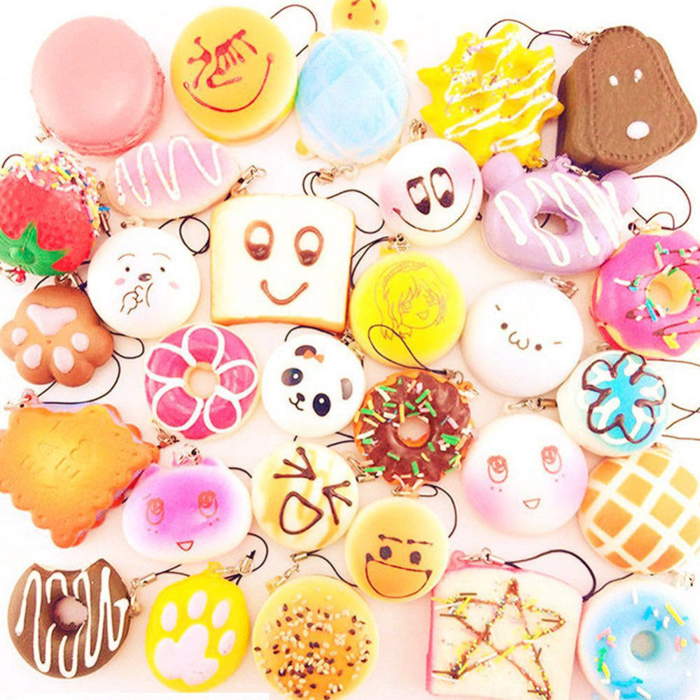 10 Pcs Random Cute Bread Cake Bun Pendant Squeeze Slow Rising Lovely Charm Squeeze Cream Scented Cute Strap Squeeze Toy-ebowsos