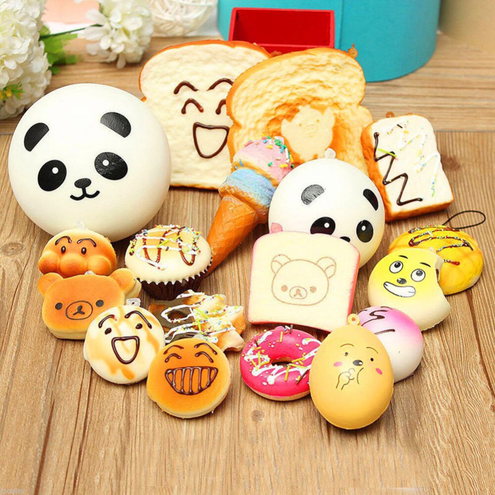 10 Pcs Random Cute Bread Cake Bun Pendant Squeeze Slow Rising Lovely Charm Squeeze Cream Scented Cute Strap Squeeze Toy-ebowsos