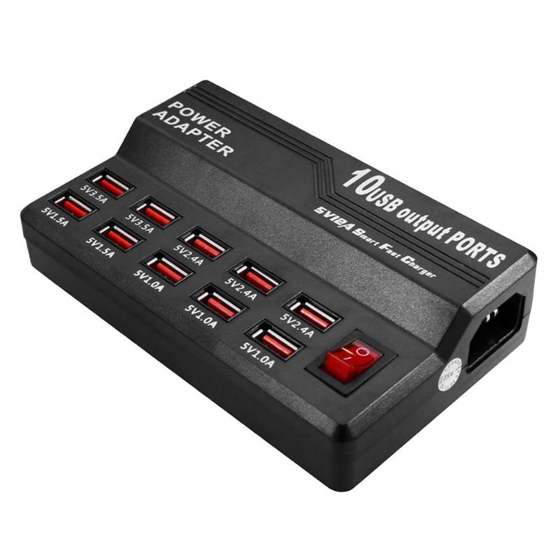 10-Port USB AC to DC Power Socket USB Charging Station Travel Charger+Cable - ebowsos