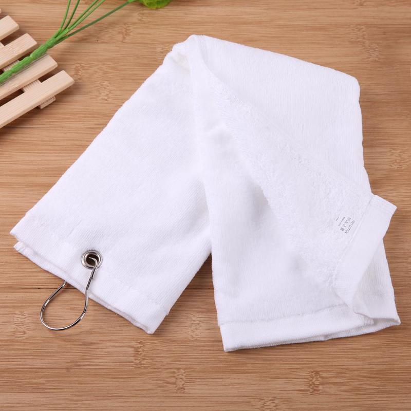 100% Cotton 525x405mm Hand Towel Washcloth with Hook for Golf Sports White - ebowsos