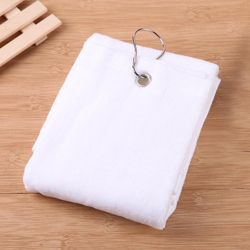 100% Cotton 525x405mm Hand Towel Washcloth with Hook for Golf Sports White - ebowsos