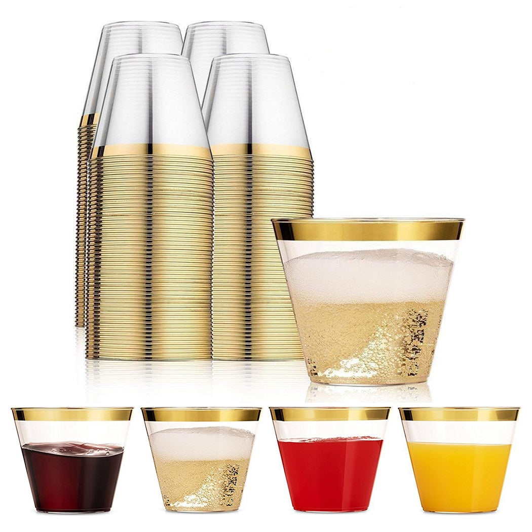 100PCS Environmentally Friendly And Practical Wedding Party Gold Bronzing Plastic Cup Disposable Gold Plastic Cup-ebowsos