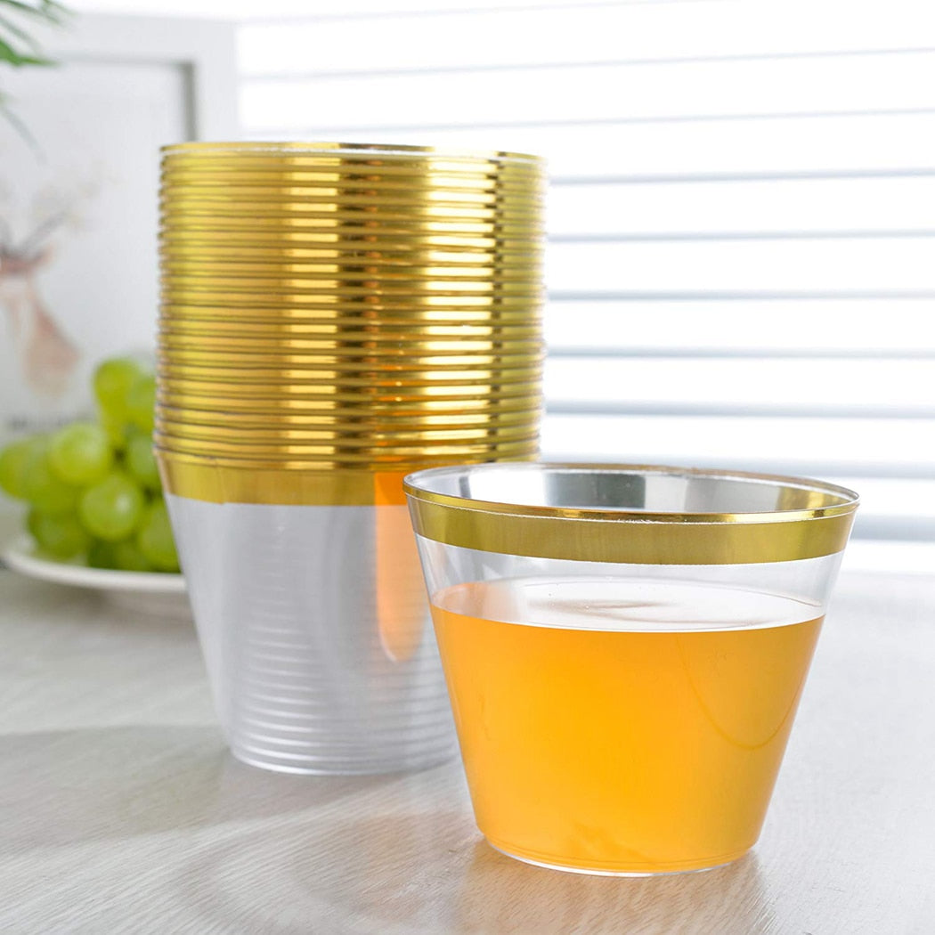 100PCS Environmentally Friendly And Practical Wedding Party Gold Bronzing Plastic Cup Disposable Gold Plastic Cup-ebowsos