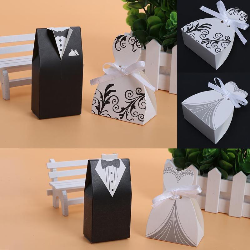 100pcs hi candy box black and white groom bride dress wedding gift box D4 - ebowsos