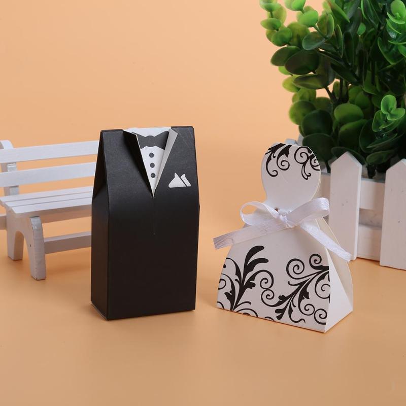 100pcs hi candy box black and white groom bride dress wedding gift box D4 - ebowsos