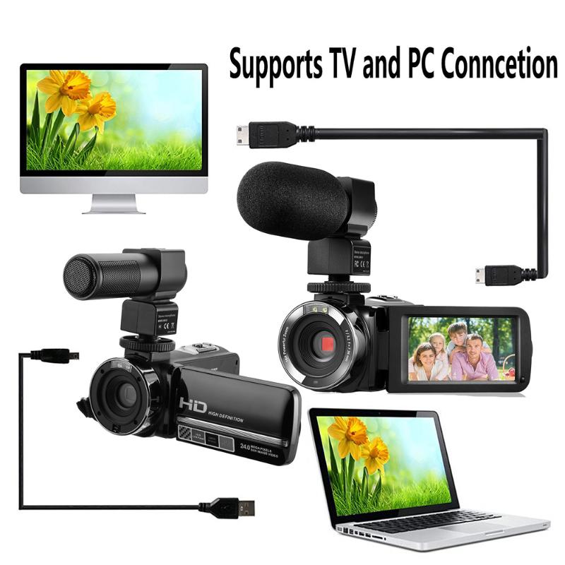 1080P Full HD Camcorder Remote Control Infrared Night Vision Camera 24MP 16X Digital Zoom Video Camera w/ Microphone Touchscreen - ebowsos