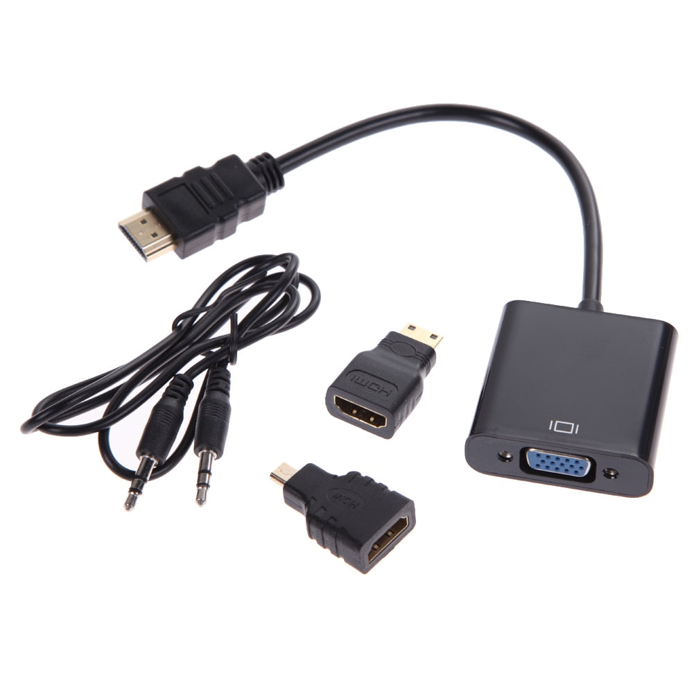 1080P Micro HDMI / Mini HDMI / HDMI to VGA Converter Adapter with Audio High Quality - ebowsos