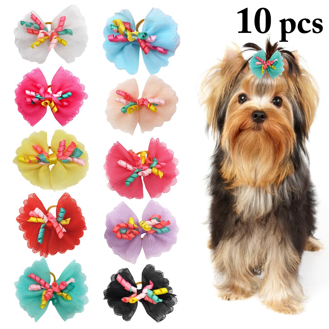 10PCS Pet Hair Bow Lovely Curl Ribbon Pet Hair Tie Pet Supplies For Dogs & Cats Party Dress Up Hair Accessories-ebowsos