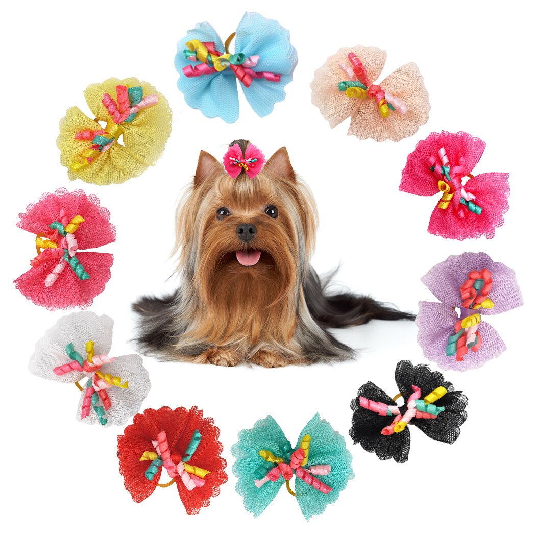 10PCS Pet Hair Bow Lovely Curl Ribbon Pet Hair Tie Pet Supplies For Dogs & Cats Party Dress Up Hair Accessories-ebowsos