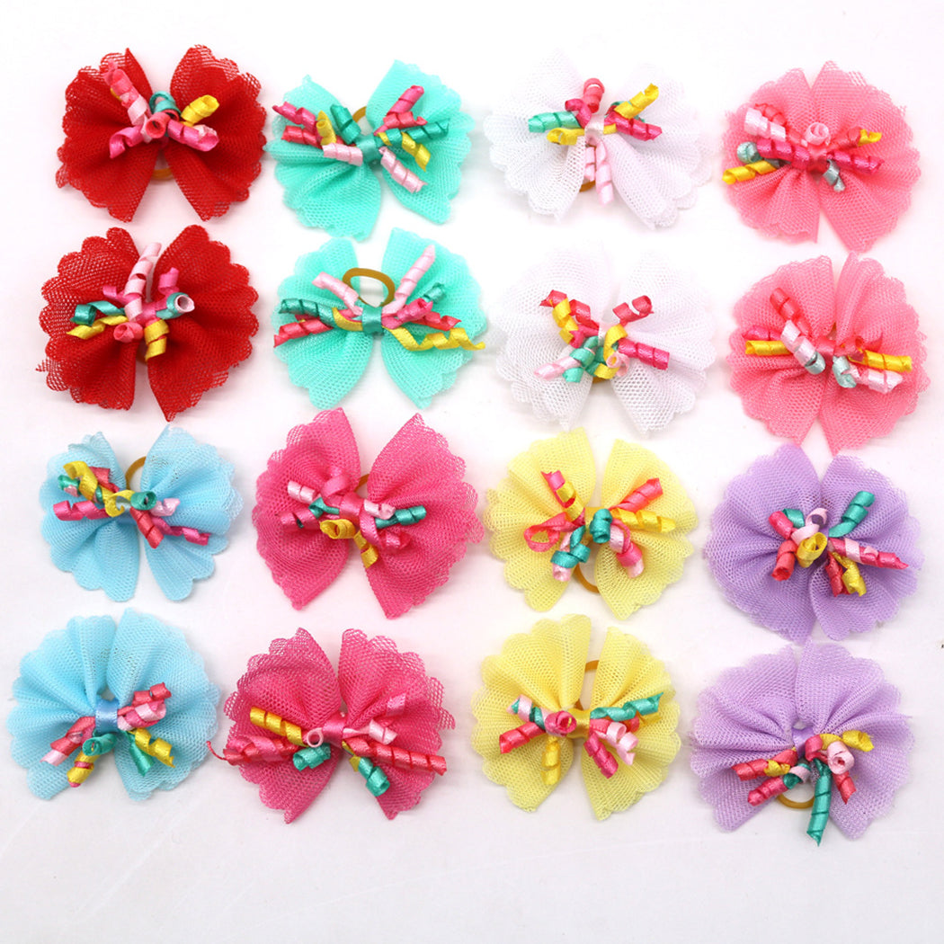 10PCS Pet Hair Bow Lovely Curl Ribbon Pet Hair Tie Pet Supplies For Dogs & Cats Party Dress Up Hair Accessories-ebowsos