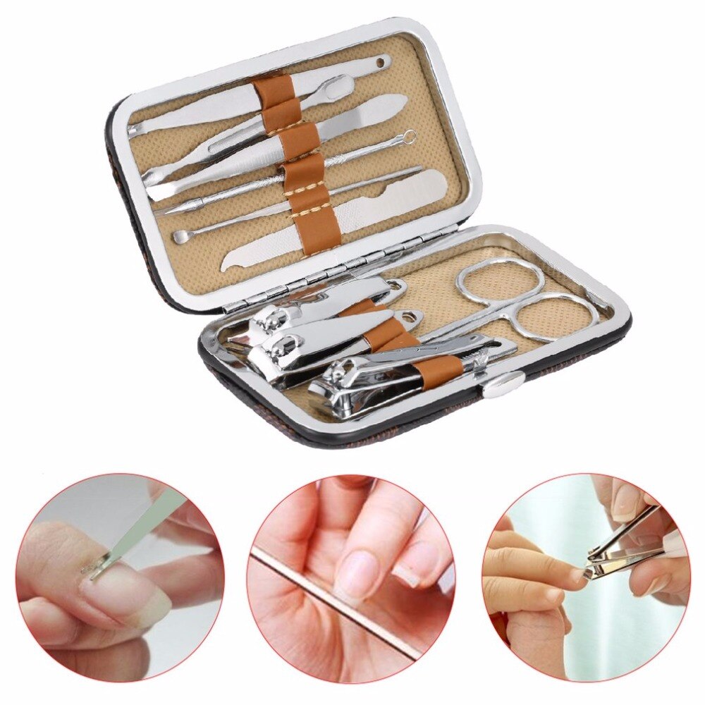 10PCS/Set Stainless Steel Universal Home Office Manicure Set Nail Clippers Cleaner Grooming Kit Nail Care Nail Art Tool Sets - ebowsos