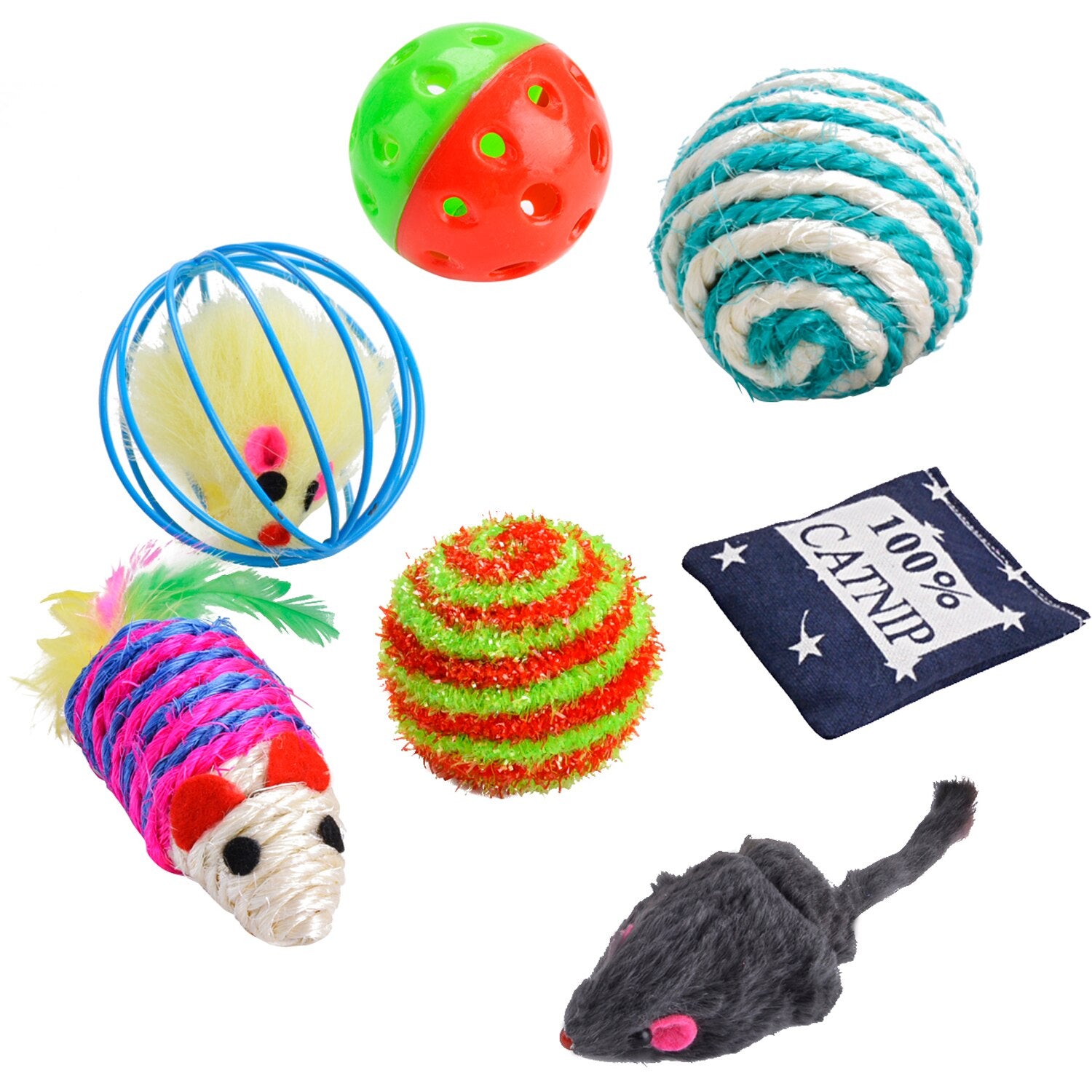 10Pcs Cat Toys Variety Pack For Kitty Includes Catnip Toy Plush Mice Scratch Ball And Teaser Pet Interactive Toy Supplies-ebowsos