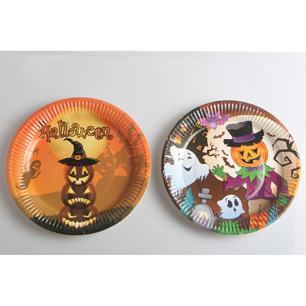 10Pcs/Set Cartoon Plate Festival Party Disposable Paper Tableware Round Paper Plate Halloween Party Supplies Random Pattern-ebowsos