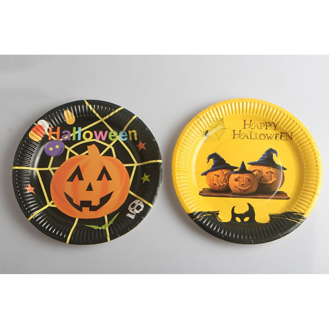 10Pcs/Set Cartoon Plate Festival Party Disposable Paper Tableware Round Paper Plate Halloween Party Supplies Random Pattern-ebowsos