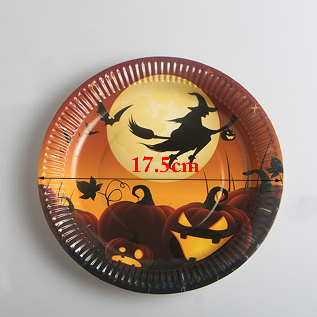 10Pcs/Set Cartoon Plate Festival Party Disposable Paper Tableware Round Paper Plate Halloween Party Supplies Random Pattern-ebowsos