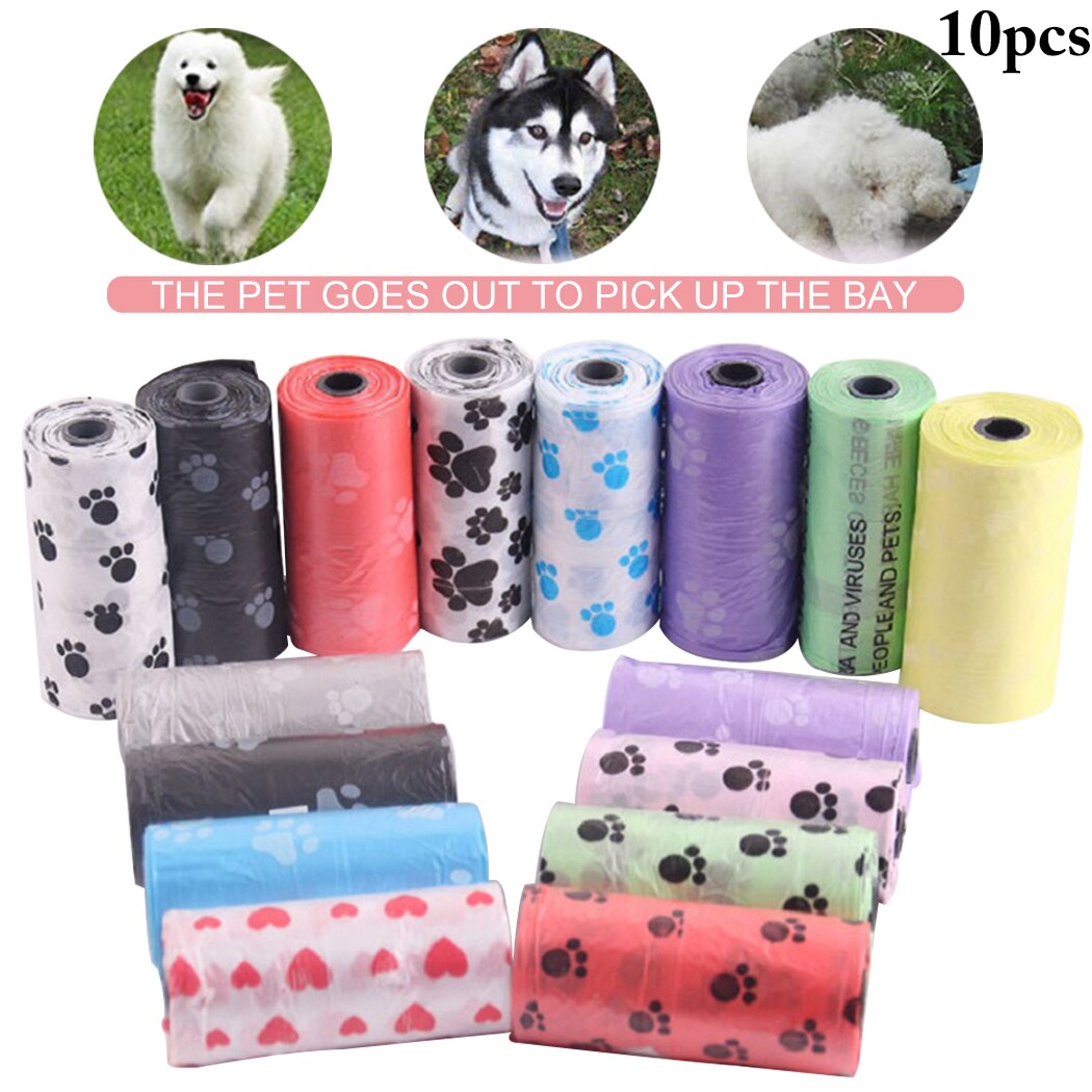 10Rolls 150pcs Cute Printing Cat Dog Poop Bags Outdoor Home Clean Refill Garbage Bag Pet Cleaning Supplies Random Color-ebowsos