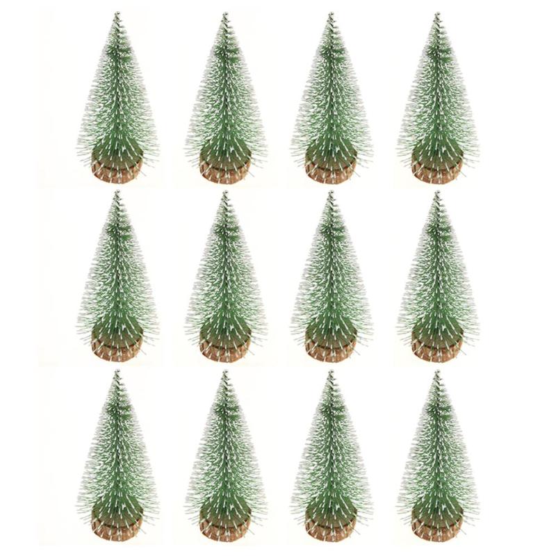 10cm Mini Stick White Christmas Trees Ornament Xmas New Year Desktop Decor - ebowsos