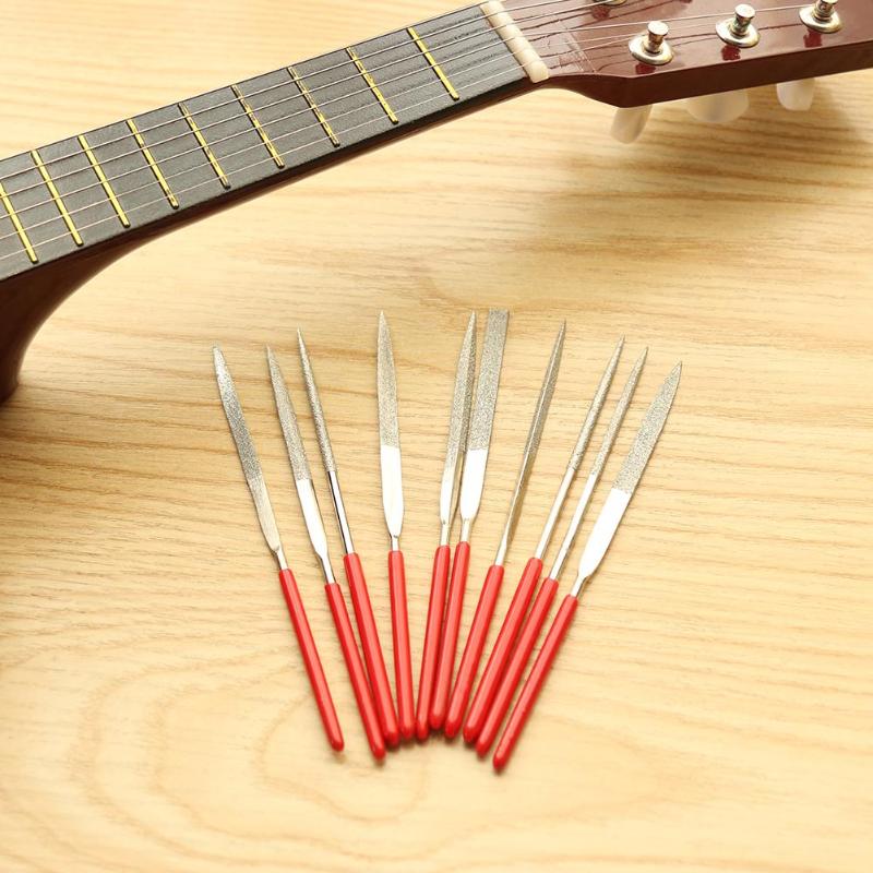 10pcs 140mm Metal Polished Needle Guitar Fret Saddle Nut Files Set DIY Rasp Grinding Knife Maintenance Hand Tools Nut Files Set-ebowsos