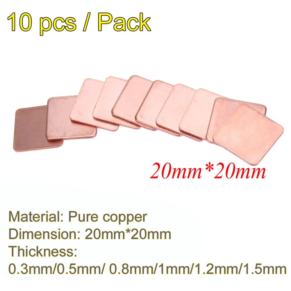 10pcs Copper Shim Pad 20mmx20mm 0.3mm-1.5mm Heatsink Copper Shim Thermal Conductive Pads for Laptop Wholesale - ebowsos