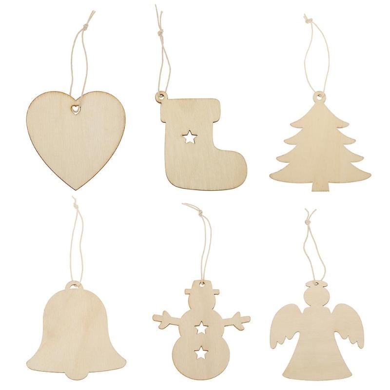 10pcs/Lot Mini Wood Christmas Tree Hanging Pendants Party Ornaments Decor - ebowsos