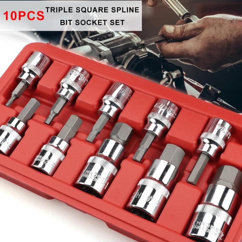 10pcs Tamper Proof Spline Bit Offset Spanner Car Repair Socket Wrench Set with Distribution Tool Box Easy Operate Simple - ebowsos