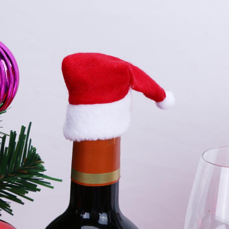 10pcs/lot Red Santa Hat Wine Bottle Cap Cover Champagne Decor Xmas Christmas Dinner Party Table Decoration Fork Spoon Knife Bag - ebowsos