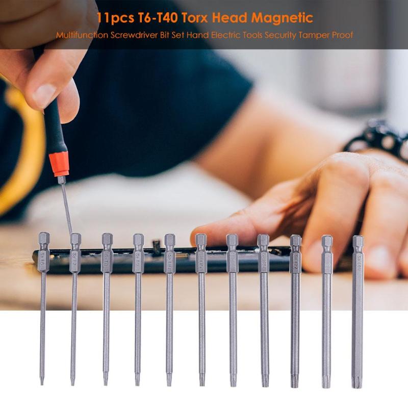 11pcs T6-T40 Torx Head Magnetic Multifunction Screwdriver Bit Set Hand Electric Tools Security Tamper Proof Higher Hardness - ebowsos