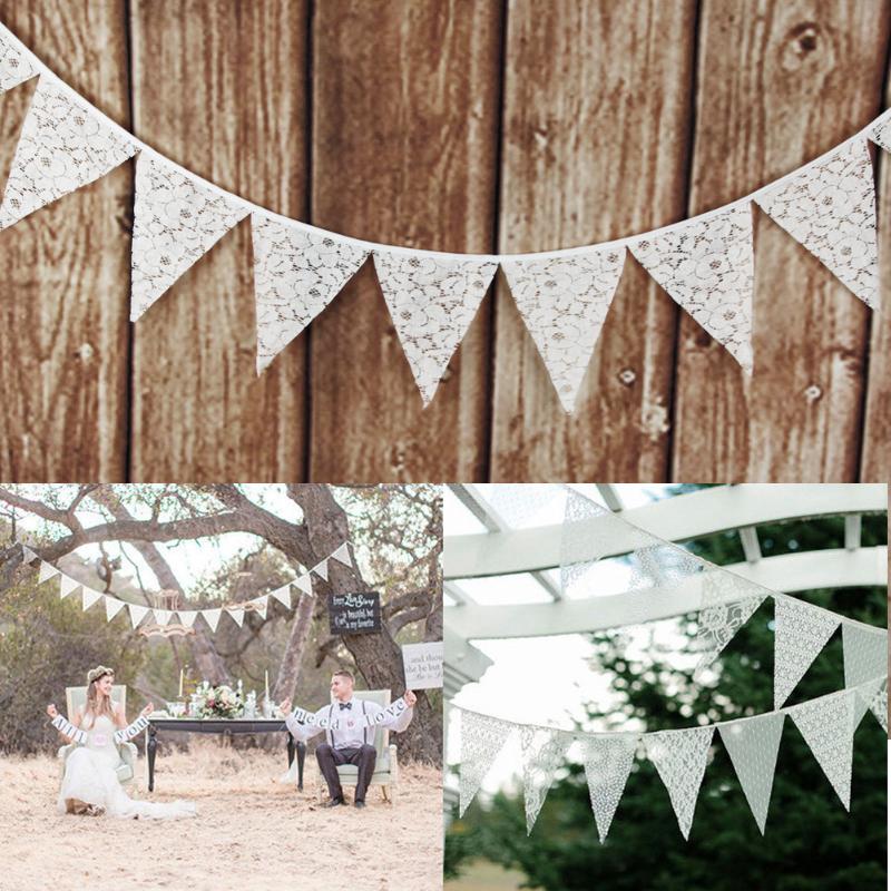 12 Flags 3X12m White Lace Flower Party Wedding Pennant Bunting Banner Decor - ebowsos