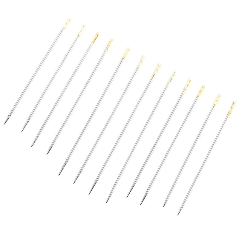 12 PCS DIY Household Sewing Self-threading Needles Diy Handmade Elderly Blind Needle 36mm 38mm 42mm Sewing Tools Needlework - ebowsos