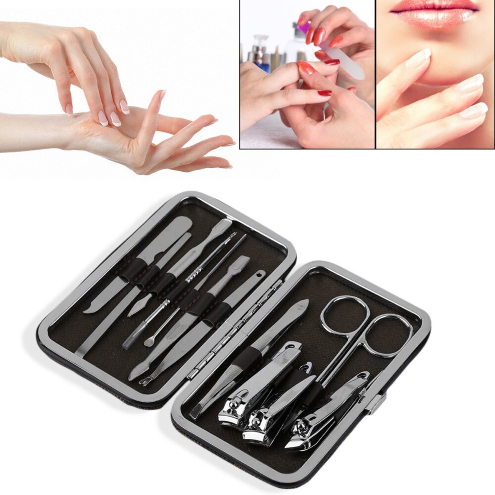 12 in 1 Stainless Steel Pedicure Manicure Set Nail Clipper Scissors Tweezer Cutter Clip Nail Care Cuticle Grooming Kit Tools - ebowsos