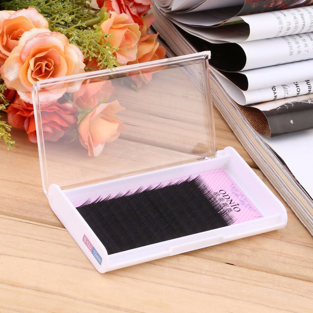 12 row/set Long Soft Silk Protein Eyelashes Thickness 0.10J 0.12J Flat Lashes Extensions Women Beauty Salon False Eyelash Black - ebowsos