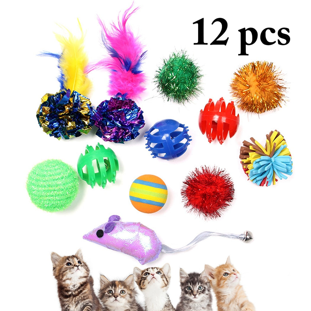 12PCS Cat Toy Set Interactive Funny Cat Training Toy Pet Ball Toy Mouse Toy Pet Interactive Supplies Many Colors-ebowsos