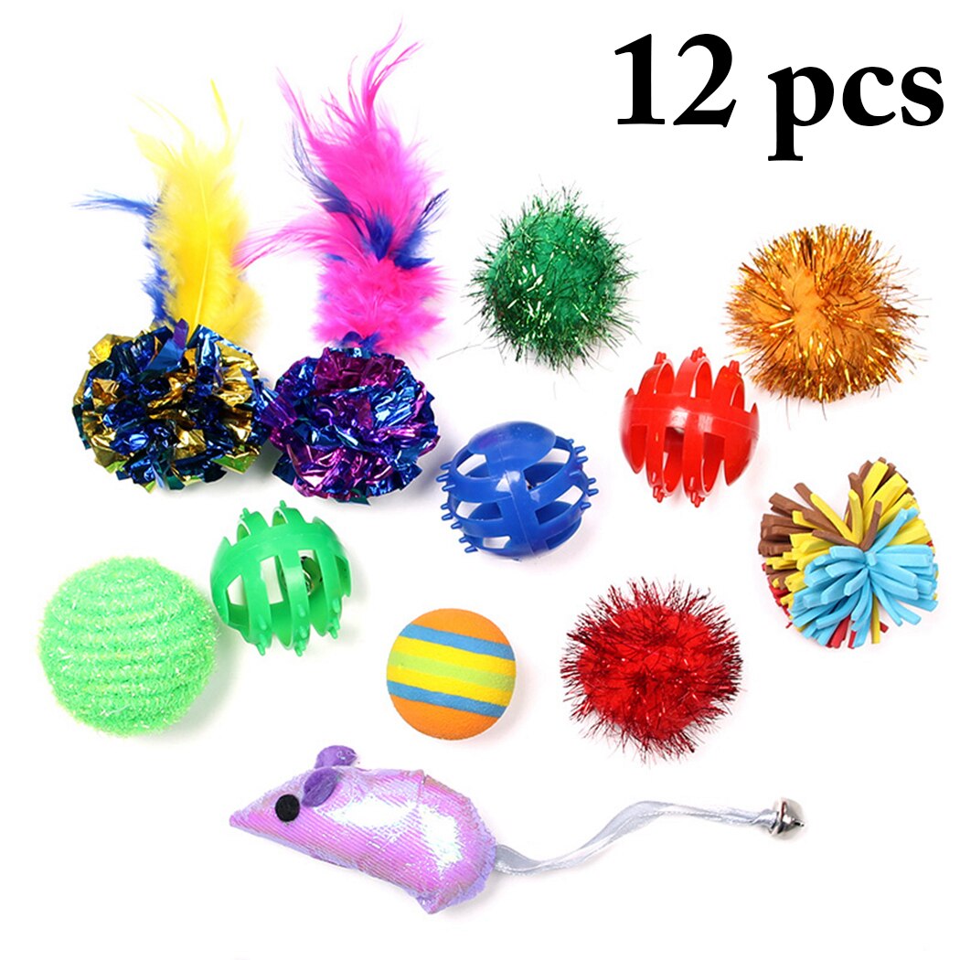 12PCS Cat Toy Set Interactive Funny Cat Training Toy Pet Ball Toy Mouse Toy Pet Interactive Supplies Many Colors-ebowsos