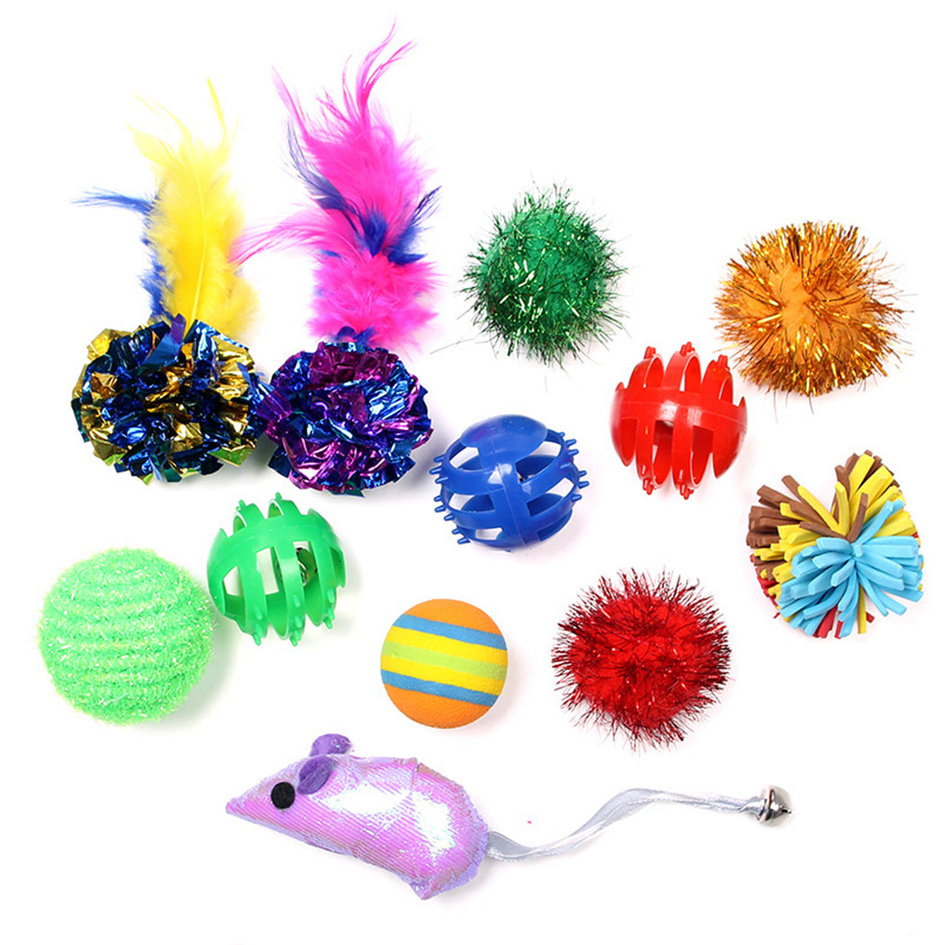 12PCS Cat Toy Set Interactive Funny Cat Training Toy Pet Ball Toy Mouse Toy Pet Interactive Supplies Many Colors-ebowsos