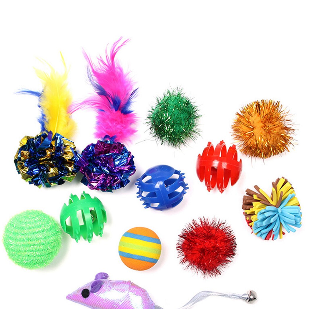 12PCS Cat Toy Set Interactive Funny Cat Training Toy Pet Ball Toy Mouse Toy Pet Interactive Supplies Many Colors-ebowsos