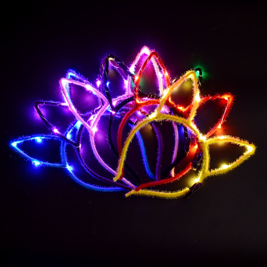 12PCS Lovely Flash Rabbit Ears Hair Hoop Light Up LED Headbands Party Props For Masquerade And Christmas-ebowsos