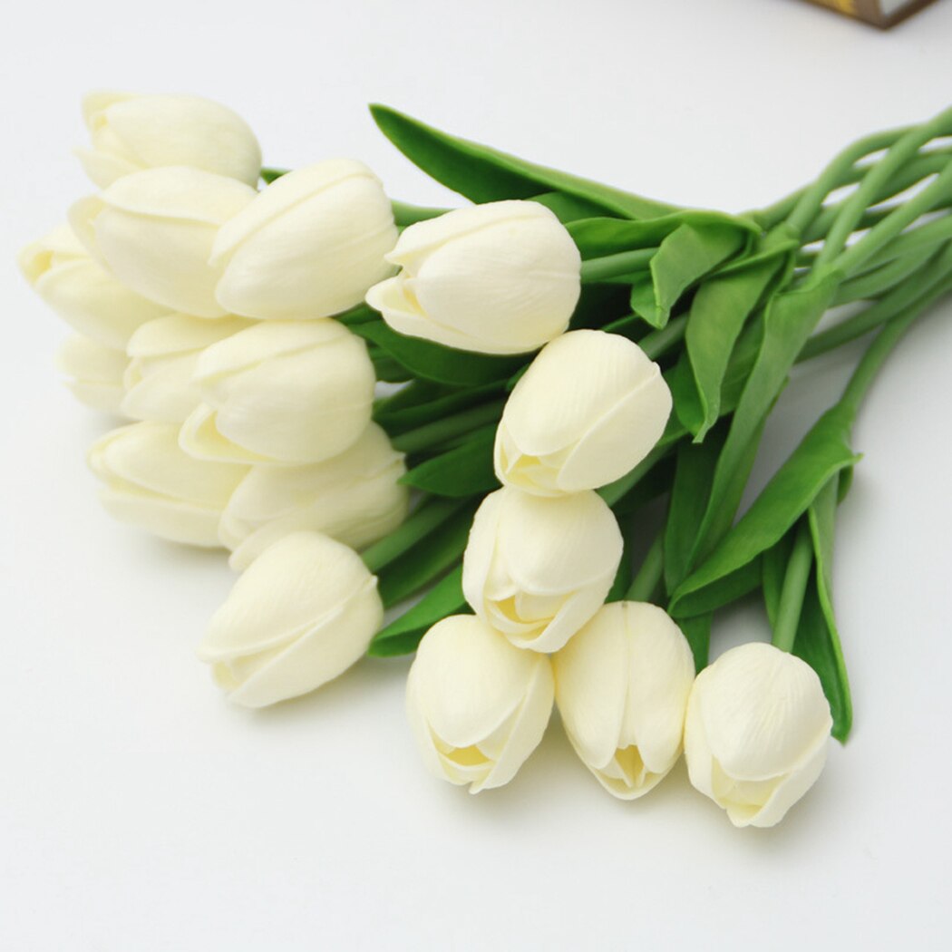 12PCS PU Mini Tulip Flowers Artificial Flower Home Bridal Fake Bouquet Wedding Flowers Decoration-ebowsos